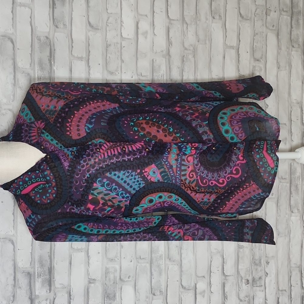 Vintage Betsey Johnson Colorful Purple Blue Paisley Button Up Shirt